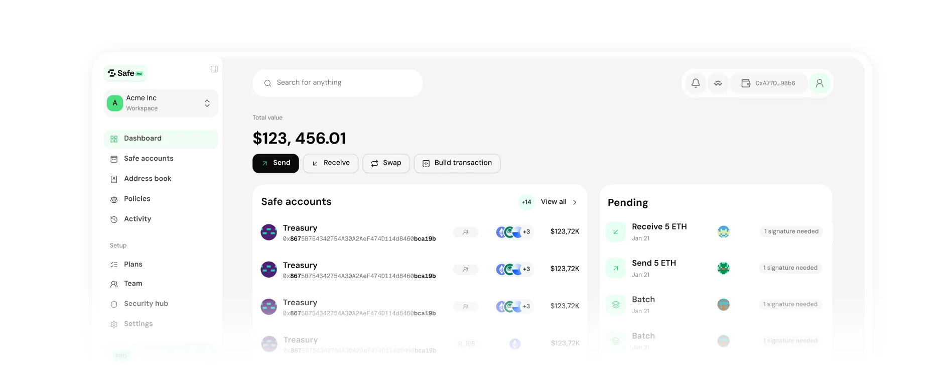 Safe Pro dashboard